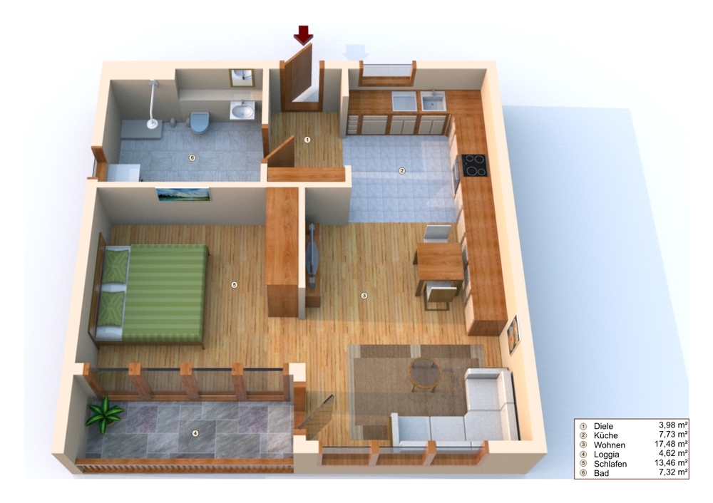 Scheßlitz Grundriss 1-Zimmer Whg.