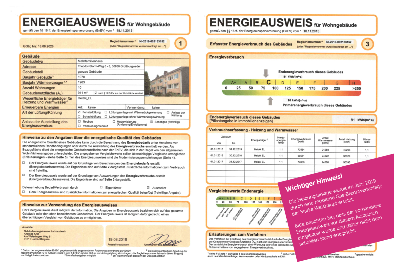 alter Energieausweis_Neue Heizung Weishaupt 2019