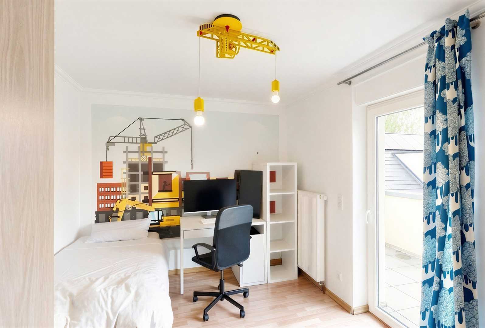 Schlafzimmer 3 mit Zugang zum Balkon (mit KI geräumt - optimiert)